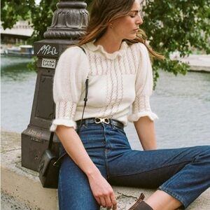 Rouje Sweater “Ange” in Cream with Puff Sleeves (Size 34)